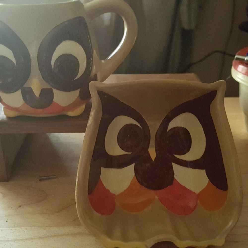 Owl mug and small bowl